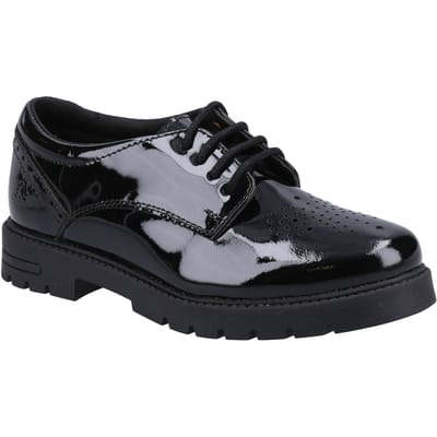 Hush Puppies Jayne Patent SNR Meisjes Zwarte Veterschoenen Van Leer