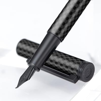 Stijlvolle vulpen van zwart carbonfiber met gebogen nib voor fude kalligrafie, inclusief converter en metalen etui set
