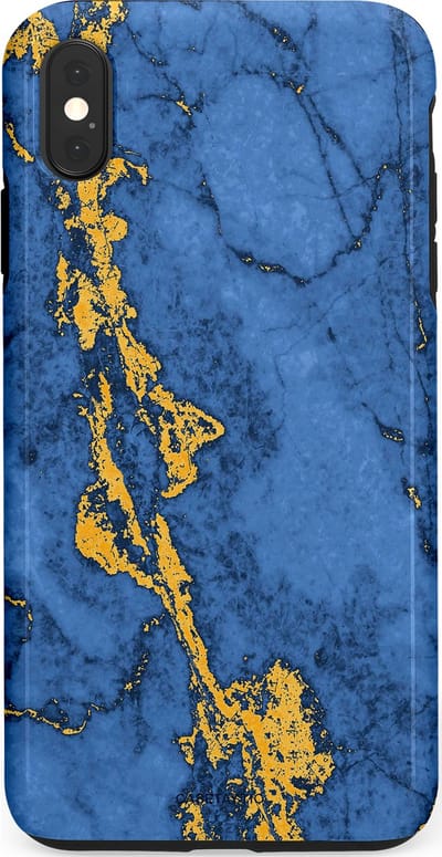 Casetastic hoesje geschikt voor Apple iPhone XS Max - Dubbellaagse bescherming - Koninklijk Marmer - Fashion Case - Blauw Goud