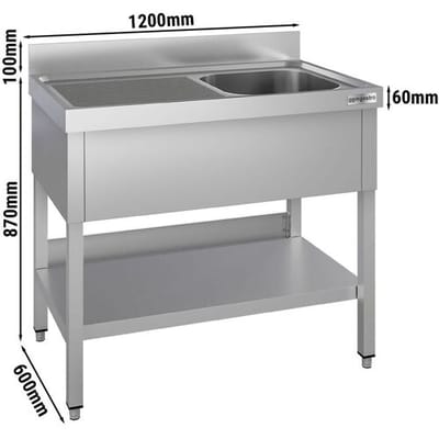 GGM Gastro Spültisch ECO - 1200x600mm - mit Grundboden - mit 1 Becken rechts Zilver