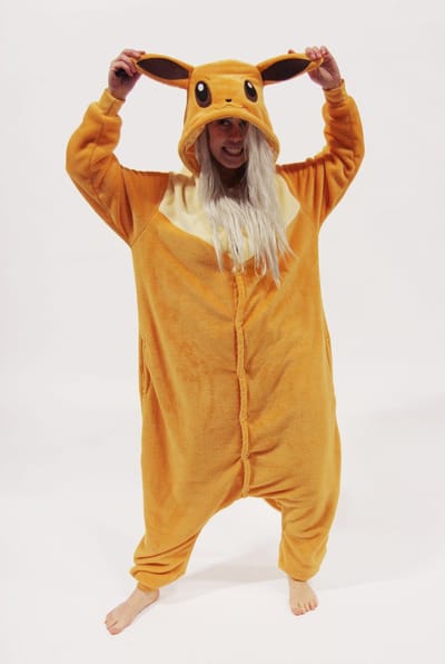 KIMU® Onesie Eve Konijn Vos Pak - Maat 140-146 - Konijnenpak Kostuum Hamster Vos - Huispak Pyjama Jumpsuit Jongen Meisje Fleece Overall Festival