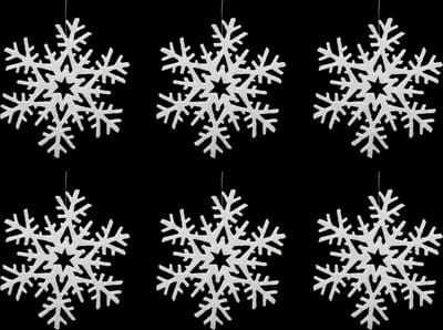 JJA - 6 witte sneeuwvlokken hangers 20 cm met glitter