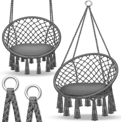 Egg Hangstoel - Hangstoel met Standaard - Chair voor Binnen en Buiten - Grijs