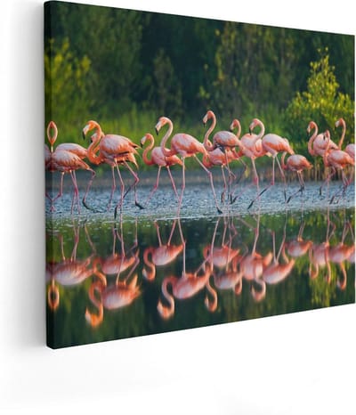 Artaza Canvas Schilderij Vogels - 50x40 cm - Wanddecoratie Flamingo - Muurdecoratie Dieren - Kamer Accessoires Waterpartij