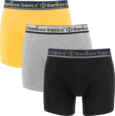Bamboo Basics Heren Bamboe Boxershorts Rico (3-pack) - Grey Melange, Okergeel & Zwart - Ondergoed Heren - Boxershort Heren Lange pijp - Maat S