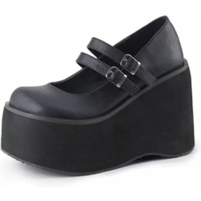 Nieuwe Vrouwelijke Lolita Schattige Mary Janes Pumps Platform Sleehakken Hoge Hakken Damespumps Zoete Gothic Punk Schoenen Vrouw 35 black