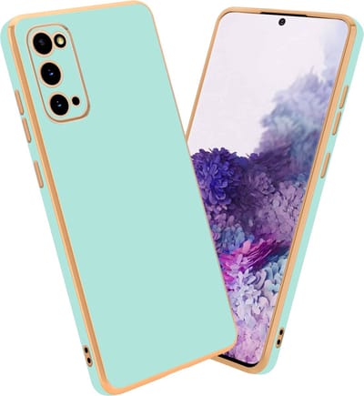 Cadorabo Hoesje geschikt voor Samsung Galaxy S20 in Glossy Mintgroen - Goud - Beschermhoes Case Cover van flexibel TPU-silicone en met camerabescherming