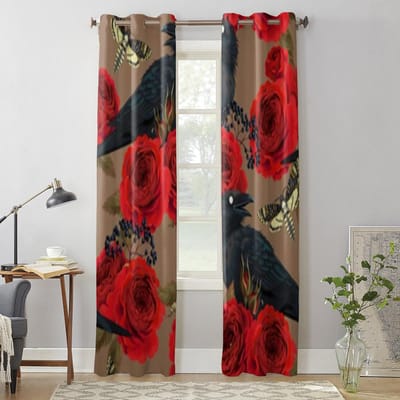 Ravenmotten En Rozen Raamgordijn Voor Woonkamer Slaapkamer Decoratie Gordijnen Luxe Keuken Valgordijnen 135W x 60H(cm) x1
