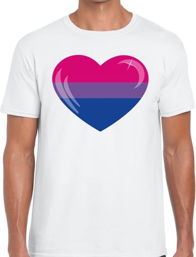 Bisexueel hart gaypride t-shirt - wit shirt met hart in Bi kleuren voor heren - gaypride/LHBT kleding S