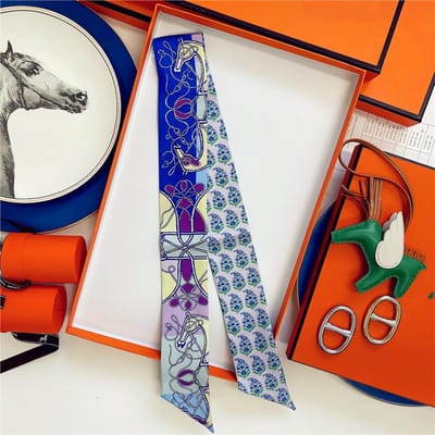 Zijde Hoge Kwaliteit Luxe Sjaal Dames Hoofdband Haarband Foulard Striklint Neckerchief Smalle Sjaals Accessoires 5x85cm blue