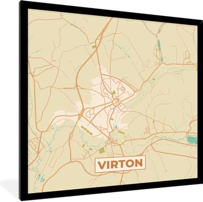 Fotolijst incl. Poster - Plattegrond - Kaart - België - Vintage - Virton - Stadskaart - 40x40 cm - Posterlijst
