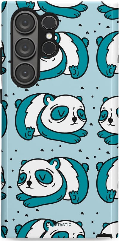Casetastic hoesje geschikt voor Samsung Galaxy S23 Ultra - Dubbellaagse bescherming - Panda dromen - Fashion Case - Lichtgrijs Petrol Wit