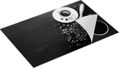 Chefcare Inductie Beschermer Kopje Koffie met Koffiebonen - Zwart Wit - 80x50 cm - Afdekplaat Inductie - Kookplaat Beschermer - Inductie Mat