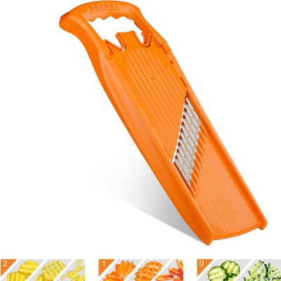 Börner Mandoline| Ideale wafel- en rimpelsnijder | 3 snijdiktes | BPA-vrij en Roestvrij | Oranje