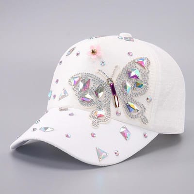 Dames Glanzende Vlinder Strass Honkbalpet, Verstelbare Zon Hoed Voor Dagelijks Gebruik, Reizen, Feest, Meerdere Kleuren Beschikbaar Adjustable
