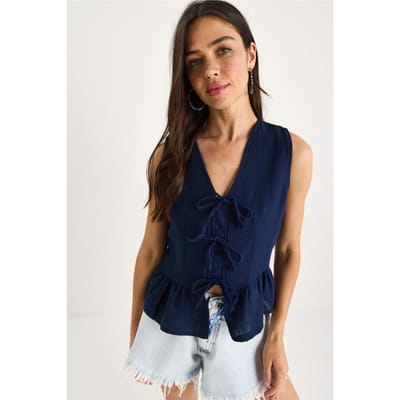 V-hals Crêpe Blouse met Strik