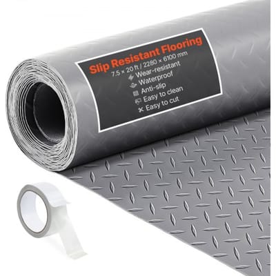 VEVOR Garagevloermat, 2280 x 6100 mm antislipmat, per meter verkocht, 2,2 mm dikke PVC-noppenmat met dubbelzijdige tape, vloerbeschermingsmat voor magazijnen, sportscholen, zilvergrijs