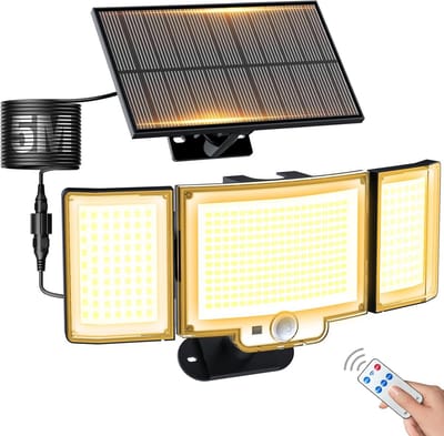 Waterdichte Solar Buitenlamp met Bewegingssensor en Afstandsbediening - Warmwit Licht voor Tuin en Oprit