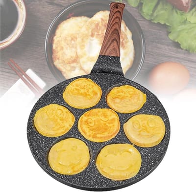 Pannenkoekenpan Smiley - Eierkoekenpan Maker - Leuke Ontbijtjes Maken - Zeven Smiley Vormen - Met Handvat - Zwart