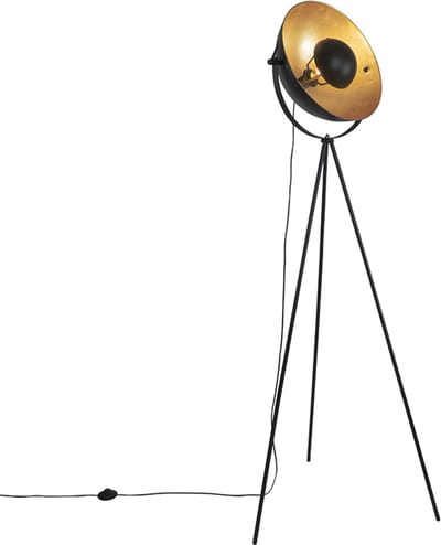 QAZQA magnax - Industriele Tripod | driepoot vloerlamp | Staande Lamp - 1 lichts - H 170.5 cm - Zwart Goud - Industrieel - Woonkamer | Slaapkamer