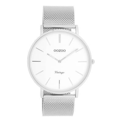 OOZOO Vintage series - zilverkleurige horloge met zilverkleurige metalen mesh armband - C9900 - Ø44