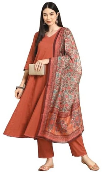 Kurta met anarkali print van rayon melange met broek en dupatta voor dames