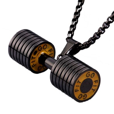 My Sweet Romance® Sport Halsketting – Dumbbell / Halter Hanger – 60 cm RVS – Zwart