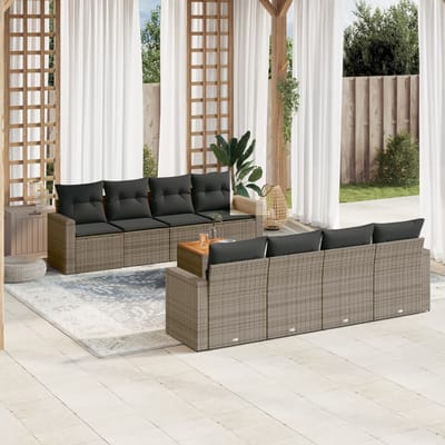 vidaXL - 9-delige - Loungeset - met - kussens - poly - rattan - grijs