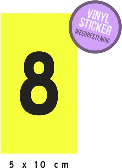 Sticker vinyl/ fluoriserend | Huisnummer "8" | 5 x 10 cm | Fluo | Opvallend | Brievenbus | Straat | Fluor | Nummer | Donker |Weerbestendig | Vochtbestendig | 1 stuk
