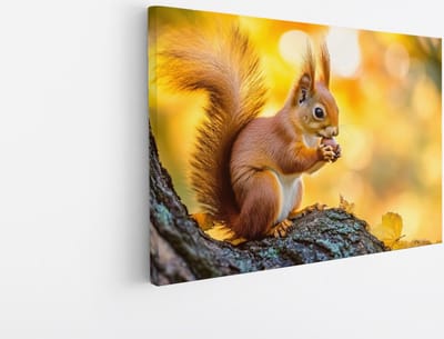 Saammp Canvas Schilderij - Eekhoorn op boom - Natuur - Dieren - 45x30 - Foto op canvas - Wanddecoratie - Muurdecoratie Woonkamer - Slaapkamer decoratie - Canvas Print