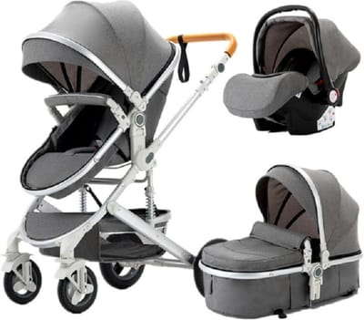 Happyment 3 in 1 Kinderwagen - Buggy - Wandelwagen Baby - Reisbuggy - Reis Buggy - Plooibuggy - Grijs