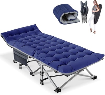 Campingbed met Matras - Gastenbed Opvouwbaar - Ontspannen in Tuin - Sterk Stalen Frame - 190 x 71 cm - Blauw