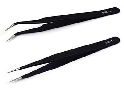 SnelShoppen - 2pcs Anti-Static Precision Tweezers Set - ESD Stainless Steel, Sharp & Curved Tips, Anti-Magnetisch, Voor Elektronica, Sieraden en Hobby