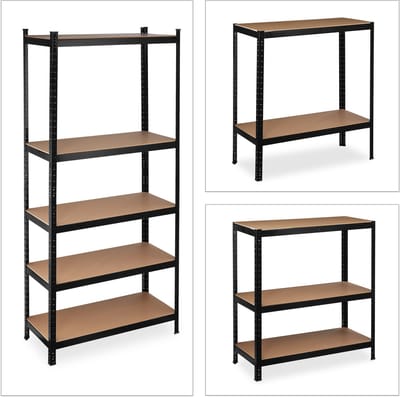 stellingkast metaal - 1325 kg - 220 x 100 x 45 cm - 5 etages - steekverbinding - kelder - zwart