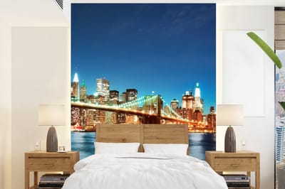 Behang - Fotobehang New York - Brug - Architectuur - Brooklyn - Licht - Breedte 160 cm x hoogte 220 cm