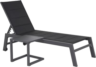Ligstoel met tafel - Loungestoel buiten - Zomerse ontspanning - Verstelbare standen - L 198cm - Zwart grijs