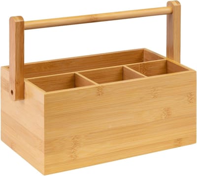 Famanu - Keuken Organizer Bamboe Uitschuifbaar, 4 vakjes 18x33x15 cm, koffie en thee organizer voor aanrecht en kast, natuurlijke bamboe