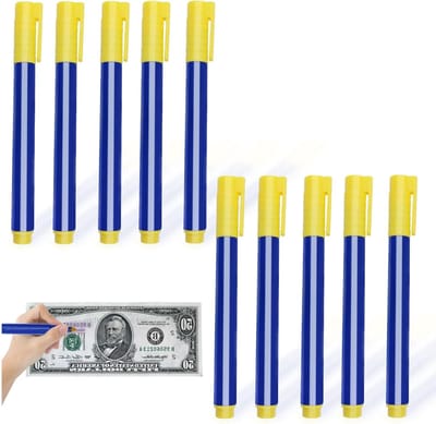 Valse biljetten detecteren met een blauwe pen voor Amerikaanse dollar, euro, Britse pond en meer