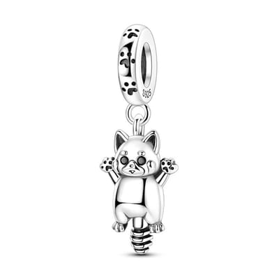 Fler® | Bedel | Past op populaire bedelarmbanden (standaard - 3mm) | Wasbeer Bedel | Hangbedel Charm | 925 sterling zilver | Zwarte zirkonia | Zwarte emaille | Armband Kraal | Valentijnsdag Cadeau | Sinterklaas kado | Kerstcadeau |Verjaardagsgeschenk
