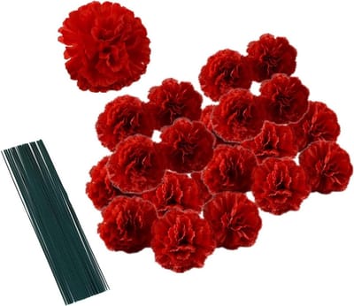 Set van 50 Kunstmatige Zijde Kruidnagel Bloemkoppen met Steel voor Bruiloft, Feest en Decoratie, 5cm Petalen met 20cm Steel