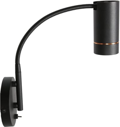 Zwarte wandlamp Downlume 4857ZW van Steinhauer, flexibel GU10 spot, design, metaalmateriaal, 35 cm hoog, 30 cm diep, 12 cm breed, ideaal voor binnengebruik