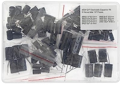 DIP-kit elektrolytische condensatoren, 9 totaalwaarden, 127 stuks - 1uF tot 100uF, 400V