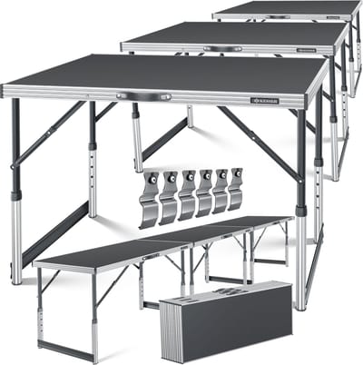 KESSER® Behangtafel / Multifunctionele tafel Profi 3-delig, 100 x 60 cm, behangtafel 30kg draagvermogen per tafel Met uitschuiffunctie Klaptafel Vlooienmarkttafel Bijzettafel Tuintafel Campingtafel in hoogte verstelbaar