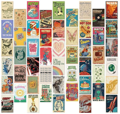 Winkrs | Retro Poster stickers | 50 stickers van reclame, affiches, locaties, etc. - Perfect voor Laptop, Fles, Koffer & Meer