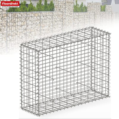 FLOORDIREKT Schanskorf Lenox - Verzinkt Stalen Mand - voor Decoratieve Privacyschermen & Tuinprojecten - 100 x 90 x 30 cm - Zilver