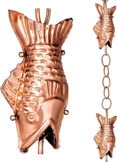 Regenketting Vis - Waterafvoer - Decoratief Alternatief - Handgemaakt Koper - 259 cm Lengte - Gepolijst Koper