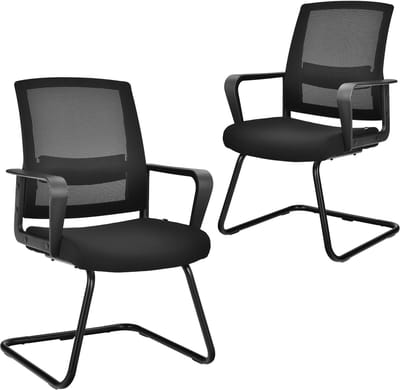 COSTWAY Cantileverstoelen, set van 2, schommelstoelen met armleuning, vergaderstoelen, bureaustoelen, computerstoelen, belastbaar tot 136 kg, bezoekersstoelen voor kantoor, vergaderruimte, werkkamer