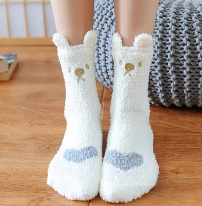 Fluffy sokken dames - wit - huissokken - warme sokken - print beer - hart - 36-40 - cadeau voor haar - Kerst cadeau - verjaardagscadeau - geschenk vrouw - extra zacht