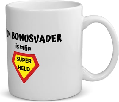 Akyol - mijn bonusvader is mijn superheld koffiemok - theemok - Papa - super bonusvader - vader cadeautjes - vaderdag - verjaardag - geschenk - kado - 350 ML inhoud