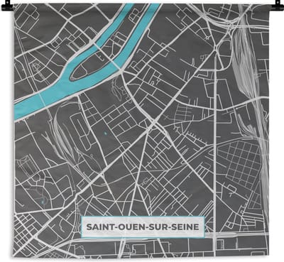 Wandkleed - Wanddoek - Frankrijk - Plattegrond - Kaart - Stadskaart - Saint-Ouen-sur-Seine - 180x180 cm - Wandtapijt